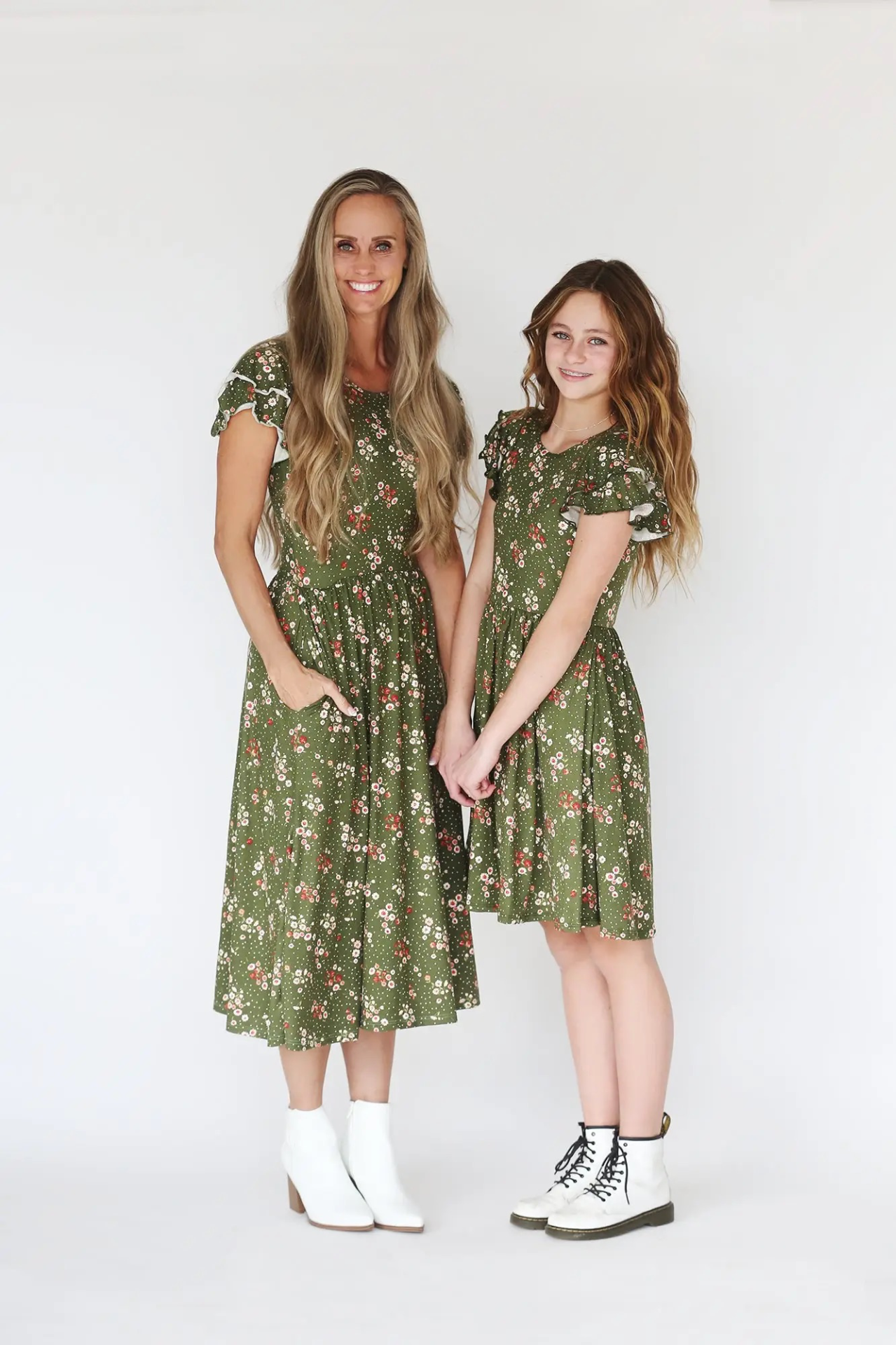 Woodmouse & Thistle Sophie Olive Floral Midi Dress, Mama
