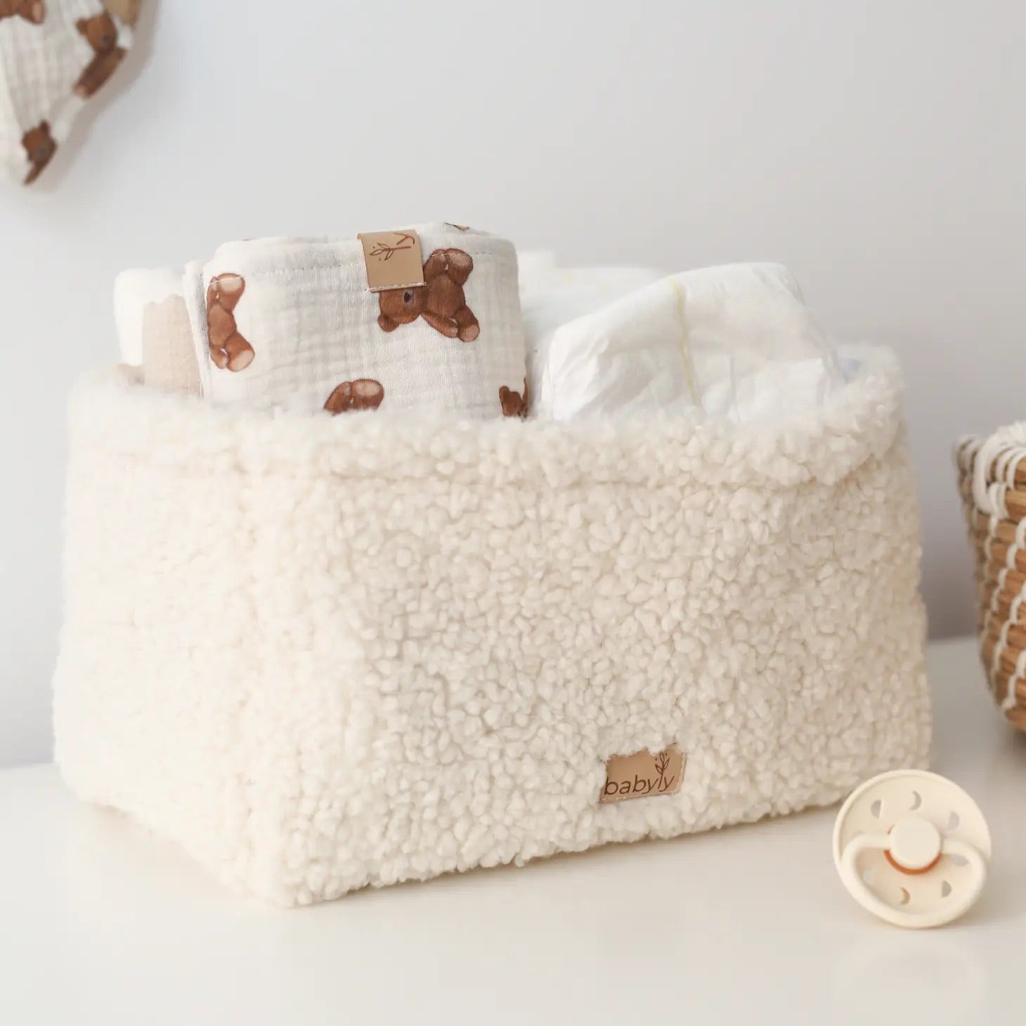 Babyly Teddy -vaippasäilytyskori, Cream tai Taupe, 3 eri kokoa