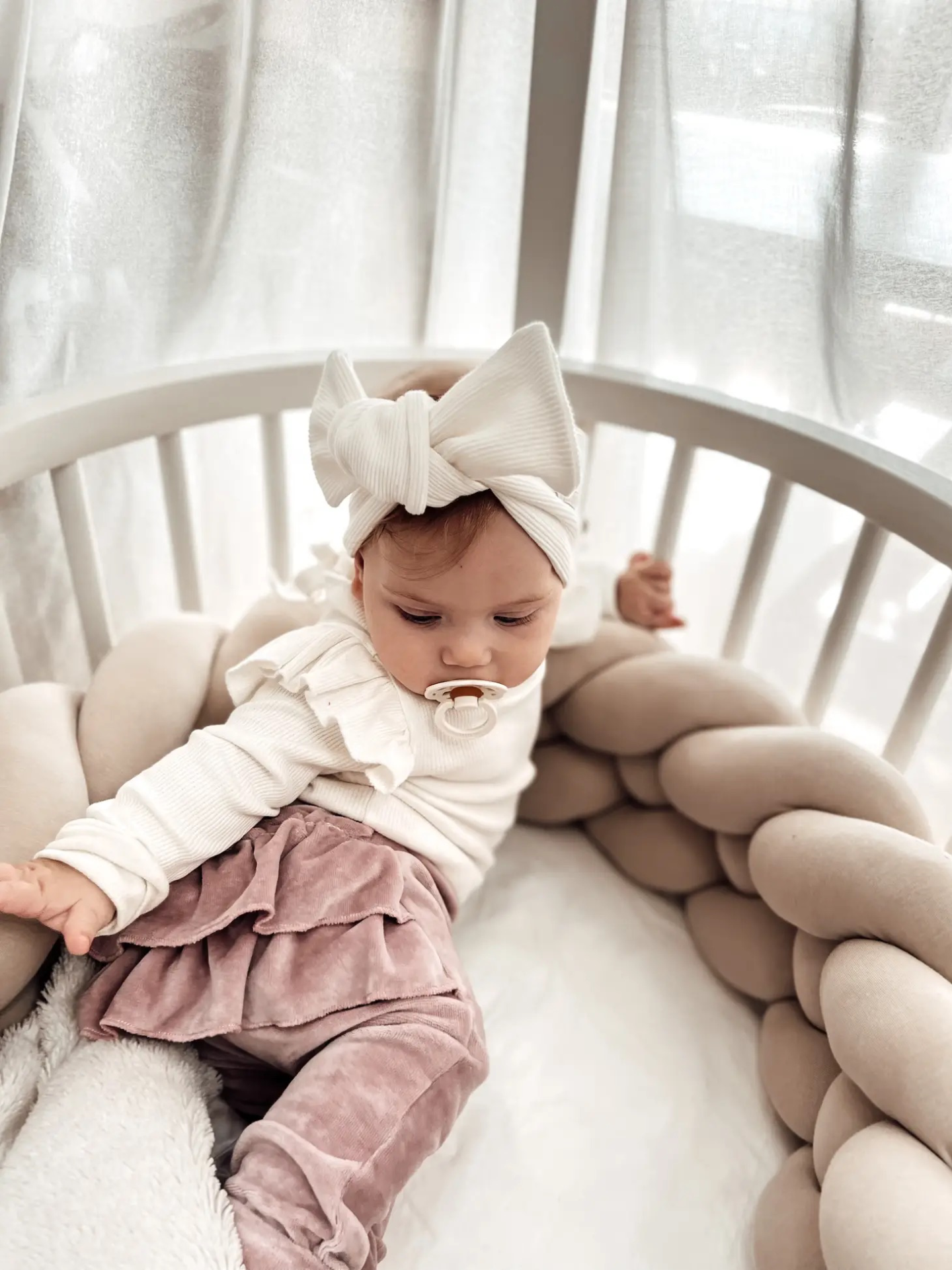 Petiteaude Creamy White Boho Bow Headband, Cream White