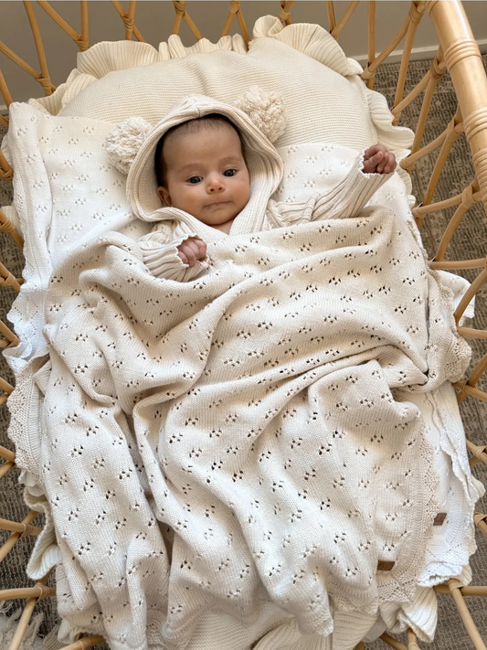 Little B's Nursery Ribbed Hoodie vauvan neulehaalari, Honey Milk