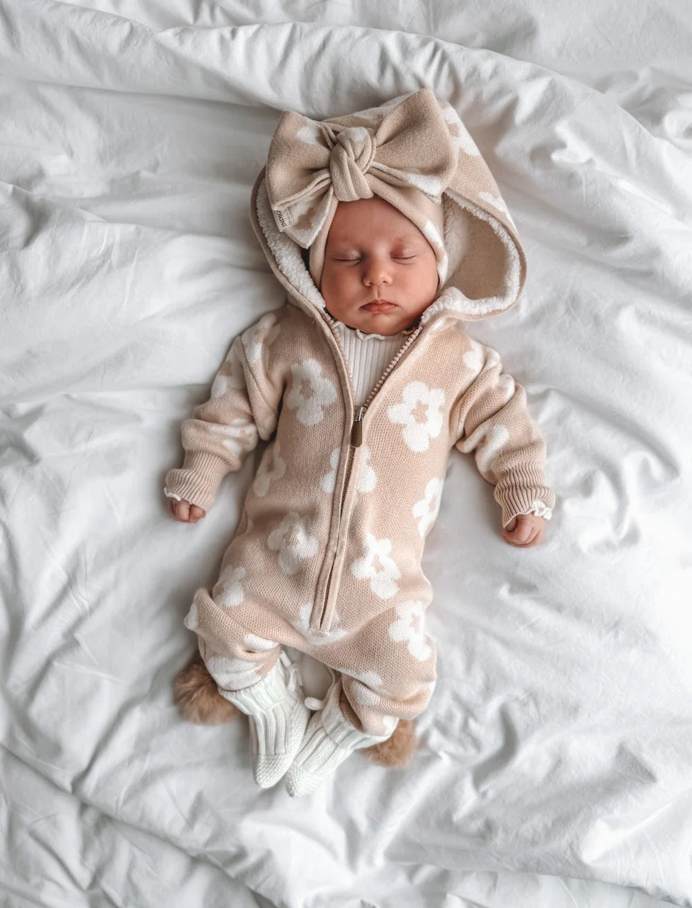 Indigo Dreams Lola Sherpa Hooded Romper, Oatmeal