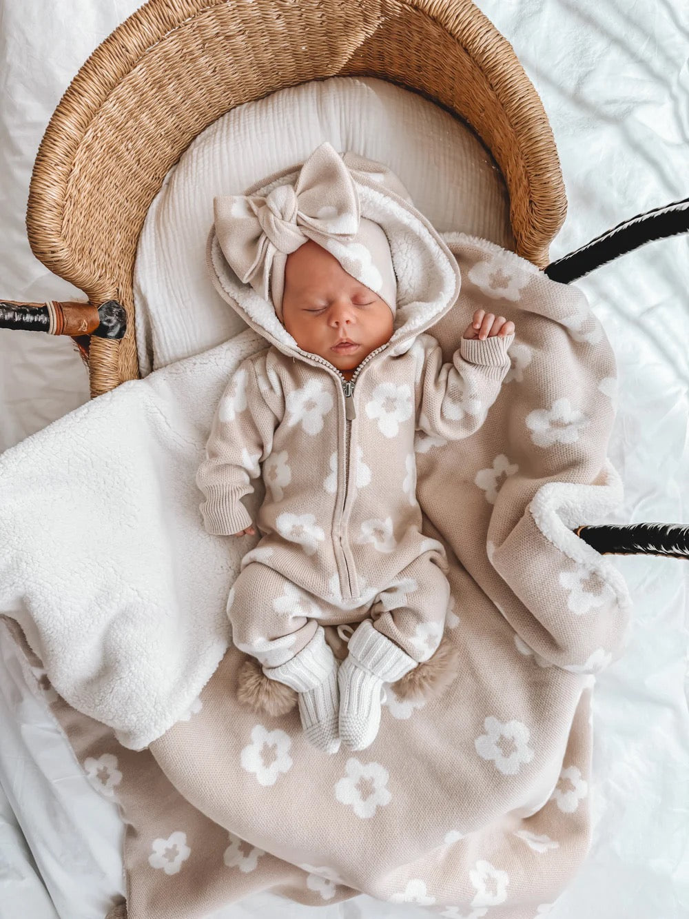 Indigo Dreams Lola Sherpa Hooded Romper, Oatmeal