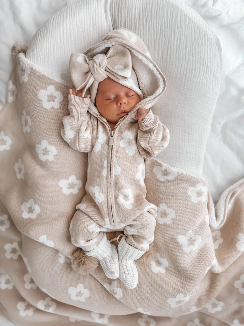 Indigo Dreams Lola Sherpa Hooded Romper, Oatmeal