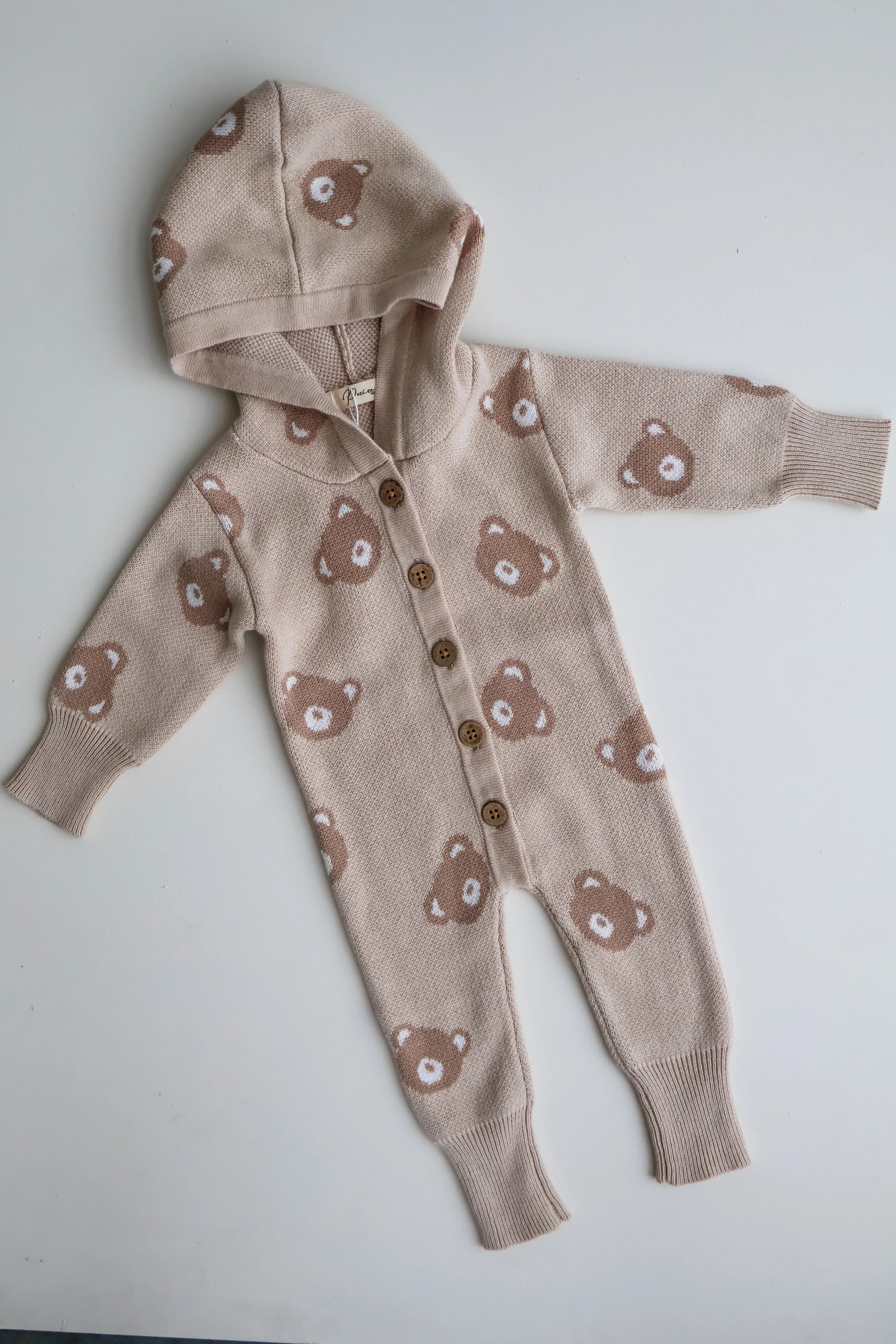 Petite + Co Hooded Teddy Romper baby knitted overalls with hood