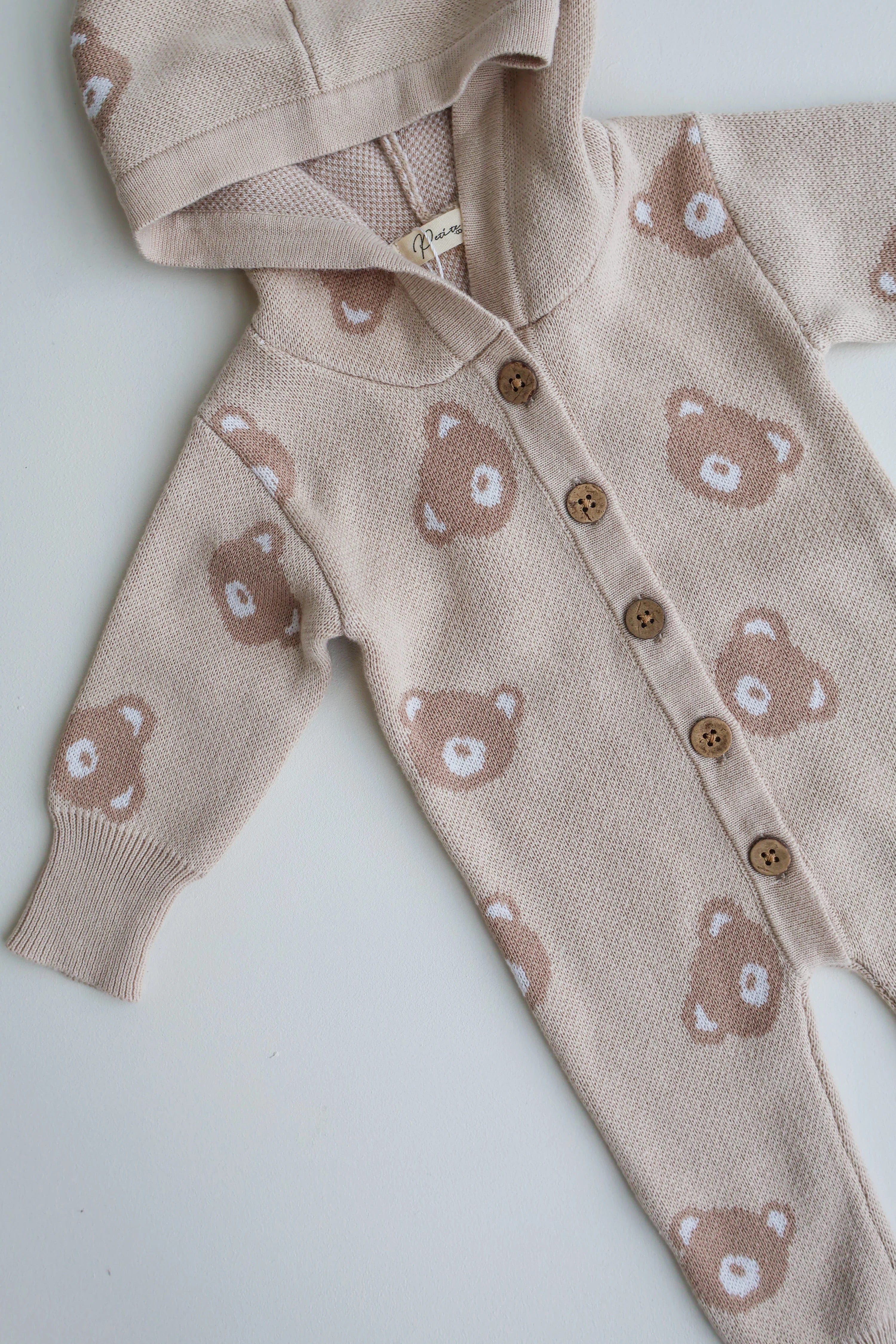 Petite + Co Hooded Teddy Romper baby knitted overalls with hood