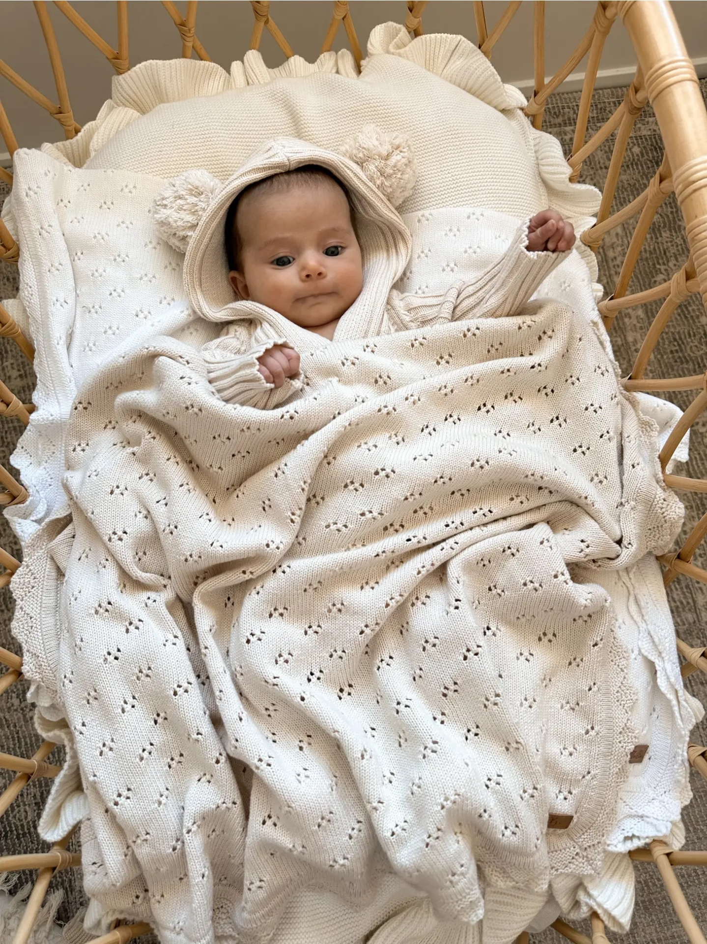 Little B's Nursery Ribbed Hoodie vauvan neulehaalari, Honey Milk
