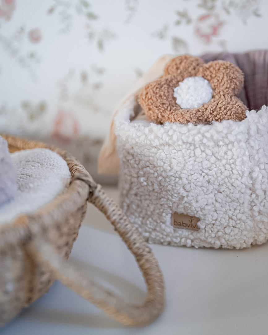 Babyly Teddy diaper storage basket, Cream or Taupe, 3 different sizes