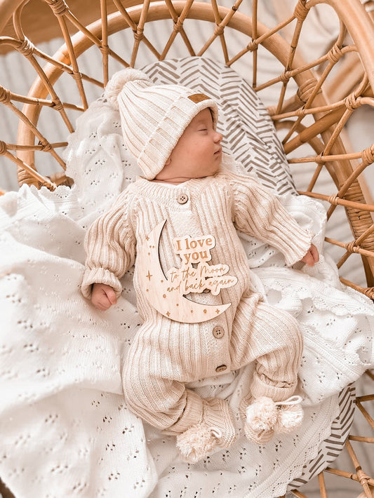 Little B's Nursery Ribbed Romper vauvan neulehaalari, Honey Milk