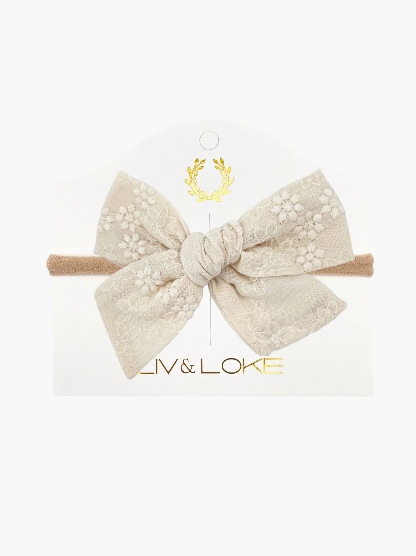 Liv & Loke Ester Bow -rusettipanta, Natural Embroided