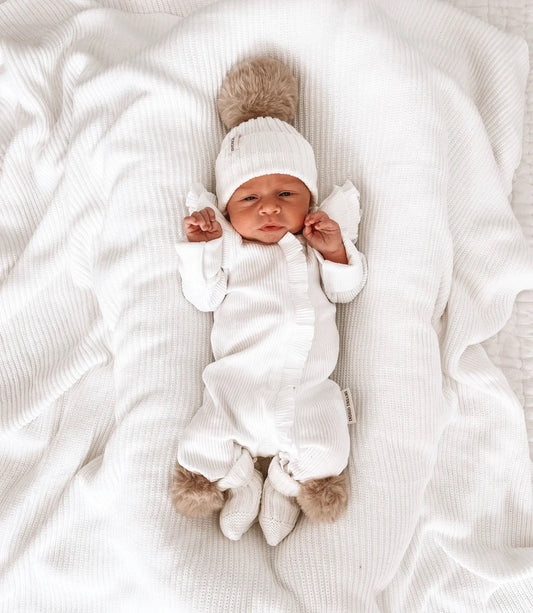 Indigo Dreams Oat Pom Booties