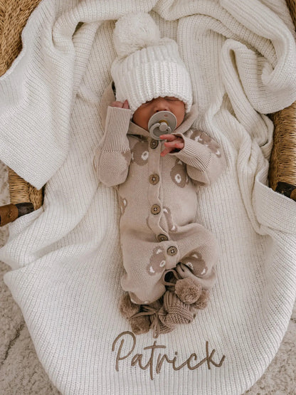 Petite + Co Hooded Teddy Romper baby knitted overalls with hood