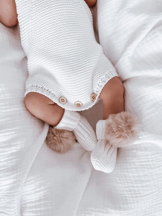 Indigo Dreams Oat Pom Booties