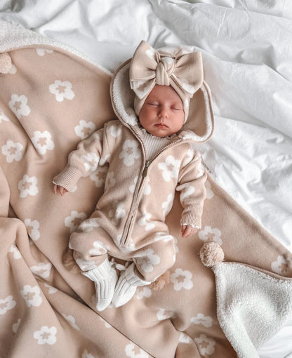 Indigo Dreams Lola Sherpa Hooded Romper, Oatmeal
