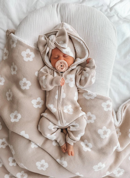 Indigo Dreams Lola Sherpa Hooded Romper, Oatmeal