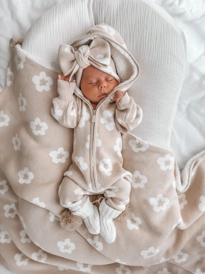 Indigo Dreams Lola Sherpa Hooded Romper, Oatmeal