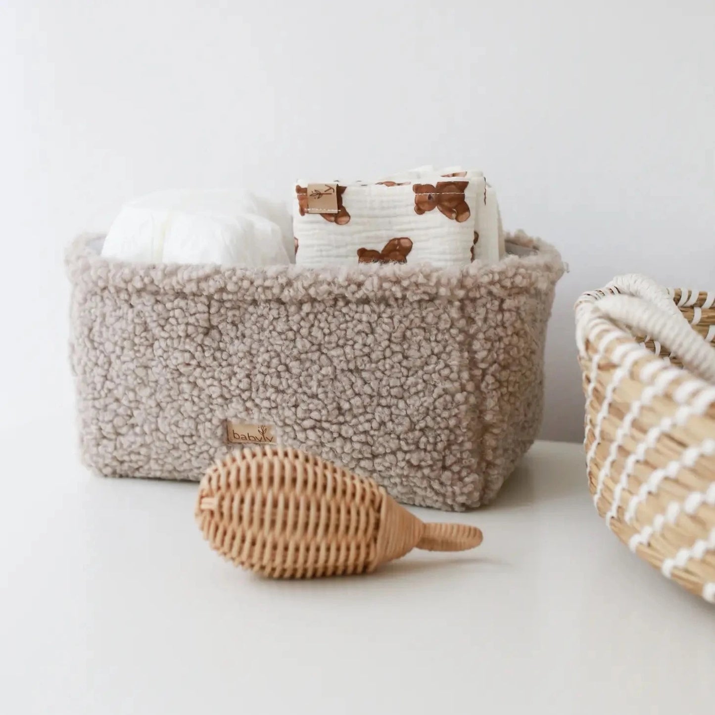 Babyly Teddy diaper storage basket, Cream or Taupe, 3 different sizes