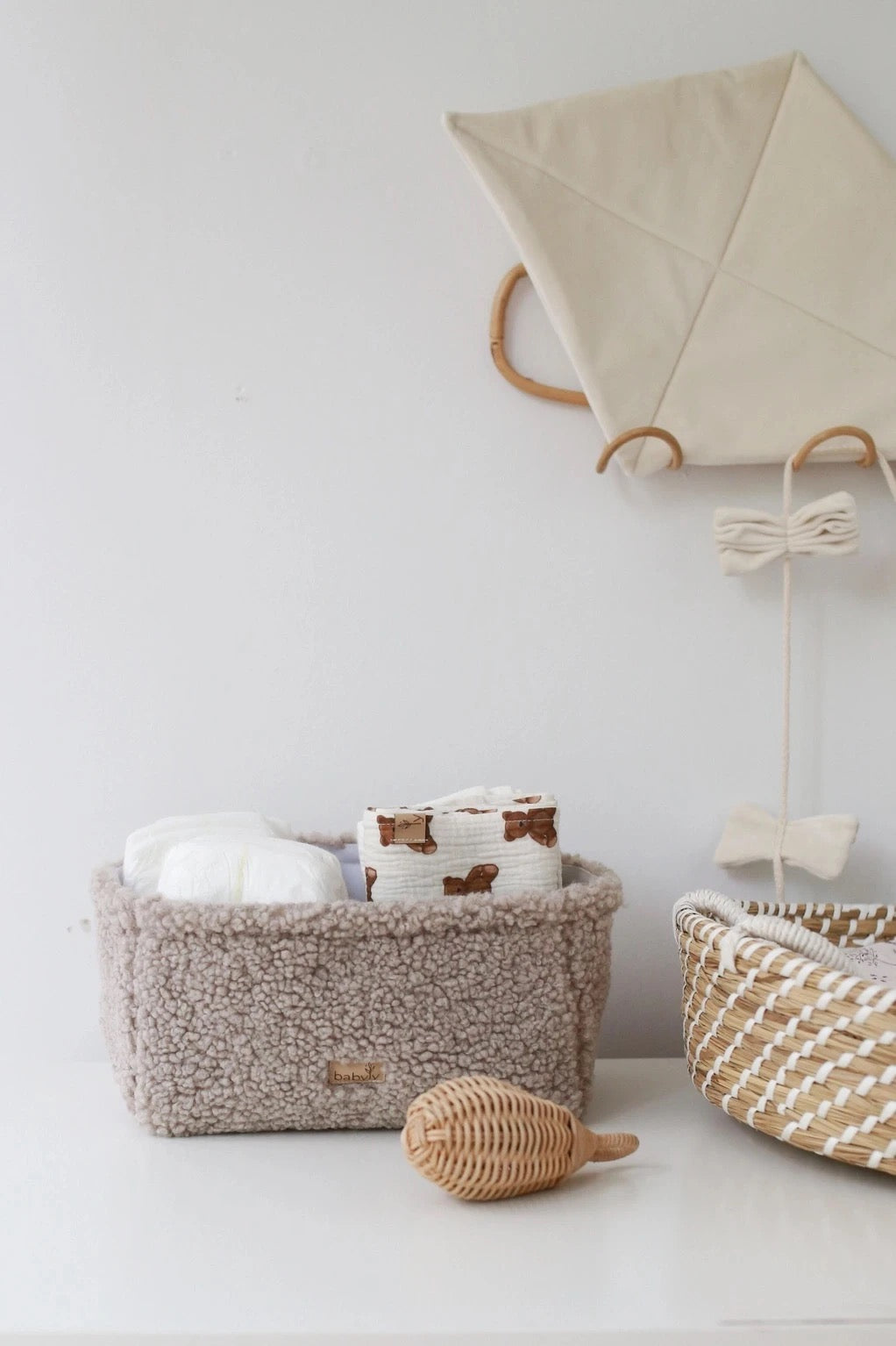 Babyly Teddy diaper storage basket, Cream or Taupe, 3 different sizes