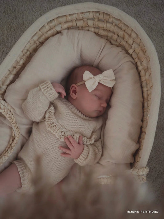 Liv & Loke Ester Bow Headband, Natural Embroidered