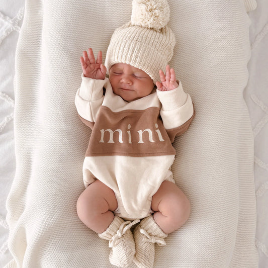 Blossom & Pear Mini bubble romper pitkähihainen, pehmeä fleecevuorattu puuvillahaalari vauvalle