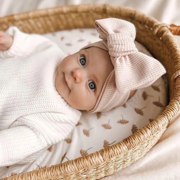 Blossom &amp; Pear vauvan rusettipanta vohvelikangas, pehmeä joustava topknot-panta