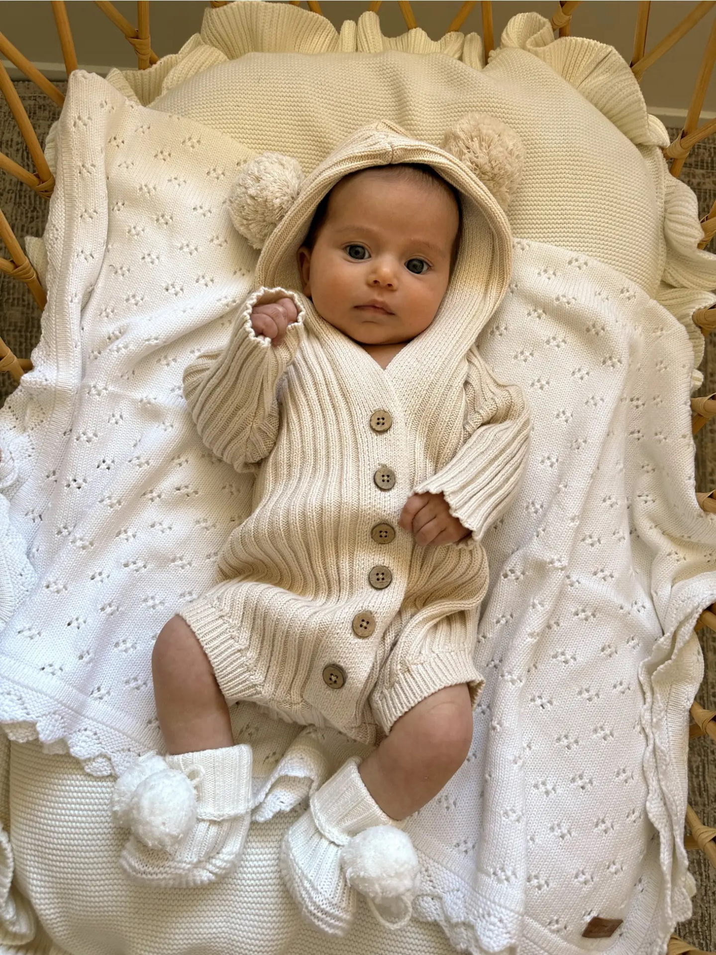 Little B's Nursery Ribbed Hoodie vauvan neulehaalari, Honey Milk