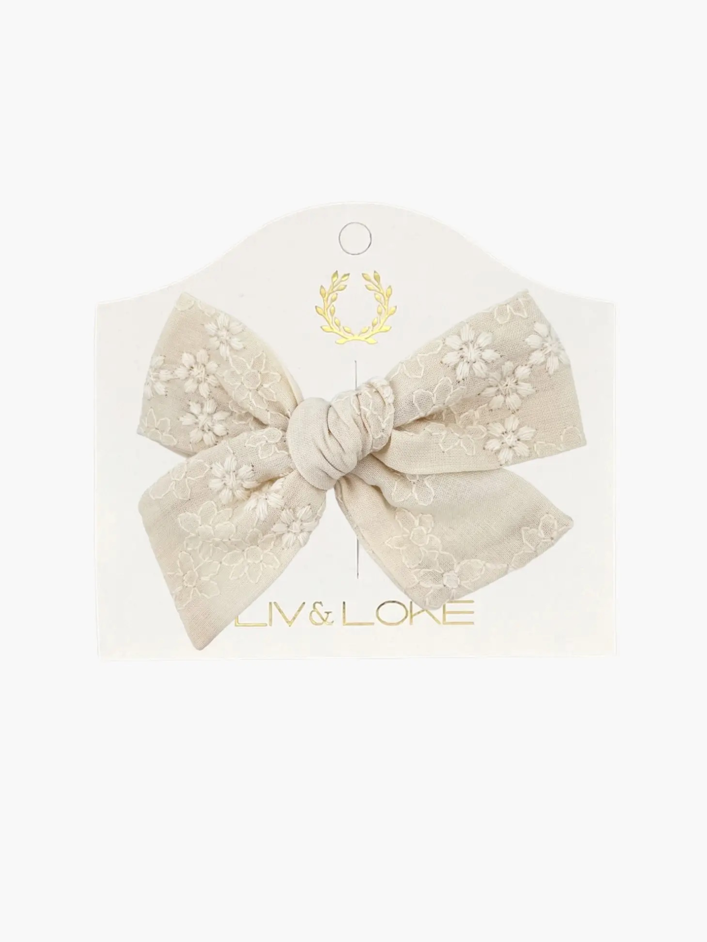 Liv & Loke Ester Rosette hair bow, Natural Embroidered