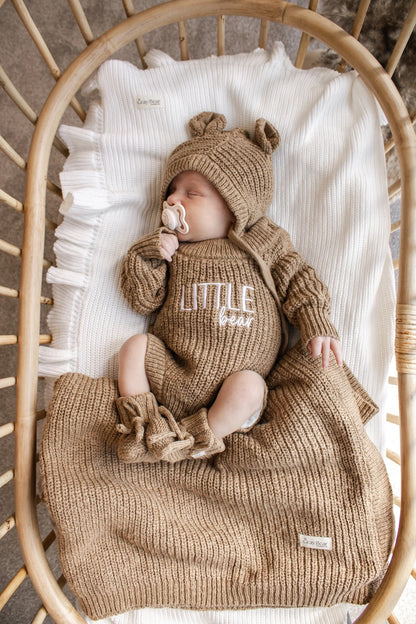 The Gray Bear Company Textured Romper Little Bear vauvan neulehaalari, Chestnut